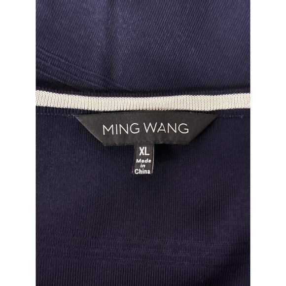 Ming Wang Jacket XL Womens Navy Blue Piped Knitted Cardigan - Picture 7 of 8